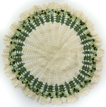 Vintage Crochet Cotton Lace Multi Green Round Doily Mat 18&quot; - £11.60 GBP