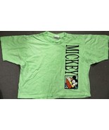Vintage Disney Mickey Mouse Cropped T-Shirt Neon Green Graphic Medium 90s - $47.29 CAD