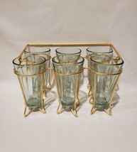Retro Style MGI Caddy With Six Cone Shaped Green Tint Drinking Glasses - $49.49