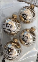 Krebs Christmas Ornament Set 4 Glittery Reindeer Gold Glass Balls - £15.60 GBP