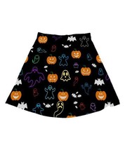 $27 Urban Smalls Black Jack-O&#39;-Lanterns &amp; Neon Ghosts A-Line Skirt Size ... - $7.18