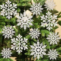 36Pcs Christmas White Snowflake Ornaments Plastic Glitter Snow Flakes Ornaments  - £15.81 GBP