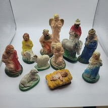Vtg Chalkware Nativity Set 12 Pieces Sheep Donkey Bany Jesus Christianity - £28.87 GBP