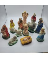Vtg Chalkware Nativity Set 12 Pieces Sheep Donkey Bany Jesus Christianity - £28.28 GBP