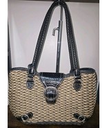 BRIGHTON Black Embossed Leather And Woven Straw Purse Multi-Pocket - £39.76 GBP