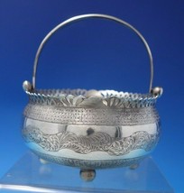 Middle Eastern Sterling Silver Bowl Basket with Swing Handle Hand Engraved #6498 - £402.80 GBP