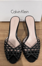Calvin Klein Black Slip On Open Toe Wedge Shoes Women&#39;s Size 7.5 - £25.32 GBP