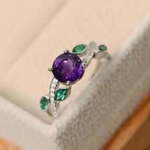 1.75Ct Round Cut Amethyst &amp; Emerald Pretty Anniversary Ring 14k White Gold Over - £88.19 GBP