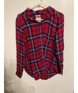 American Eagle Boyfriend Fit Women&#39;s Size M Red/Blue Button Up Flannel S... - $14.96