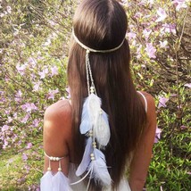 Boho Feather Headbands Indian Gypsy Hairband Braided Rope Headpieces Festival Ha - £19.82 GBP