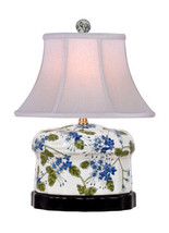 Chinese Porcelain Green Blue White Round Box Floral Motif Table Lamp 15&quot; - $230.37