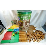 K’NEX 00859 Real Wood Lincoln Logs lot Tin box 133 Pieces Bear Cowboy fi... - £35.52 GBP