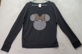 Disney Minnie Shirt Women&#39;s Size XL Black Studded Cotton Long Sleeve Round Neck - £13.78 GBP