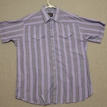 Panhandle Slim Men&#39;s Western Shirt Sz 17.5 Purple Gray Pearl Snap Short Sleeve - £17.48 GBP