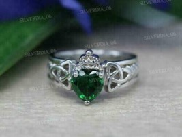 2Ct Heart Cut Simulated Emerald Women&#39;s Engagement Ring 925 Sterling Silver - £102.84 GBP