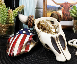 Western Rustic Patriotic USA Flag Steer Bull Cow Skull Decorative Trinket Box - £17.57 GBP