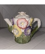 World Bazaar teapot flowers floral Spring Easter decor Morning Glory garden - $25.59 CAD