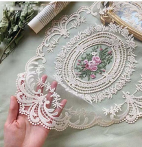 Retro Lace Placemats 2Pack, French Crochet Doilies, Handmade Embroidered Table M - £14.18 GBP