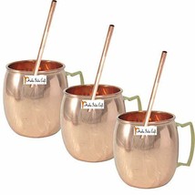 Set of 3 - Prisha India Craft  Solid Copper Mug with Straw for Moscow Mules 550  - £28.80 GBP