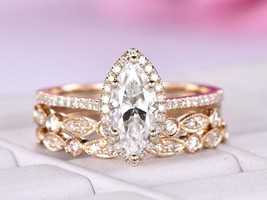 2.75Ct Marquise Cut CZ Trio Set Bague de Fiançailles 14K Or Jaune Plaqué -... - £94.92 GBP