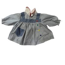 Vintage Doll Dress Blue Checkered Smock with Colorful Buttons - $17.33