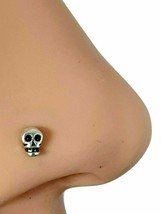 Skull Head Nose Stud  22g (0.6mm) 925 Real Sterling Silver Straight L Bendable - £4.06 GBP