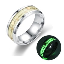 Fashion Stainless Steel Luminous Finger Ring for Women Men Glowing In Dark Heart - £9.14 GBP