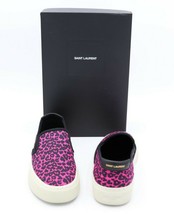NIB Saint Laurent Venice Pink Black Leopard Print Low-Top Slip-On Sneakers 8 38 - £233.09 GBP
