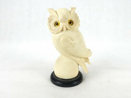 Alabaster Owl Figurine, Off-White, Yellow Glass Eyes, Owl Perched On Ball - £11.71 GBP