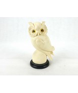 Alabaster Owl Figurine, Off-White, Yellow Glass Eyes, Owl Perched On Ball - $276.82 MXN