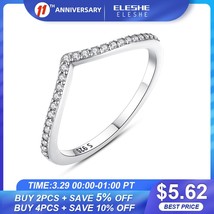 Authentic Real 925 Sterling Silver Wave Wish Ring Stackable Cubic Zircon... - $15.45