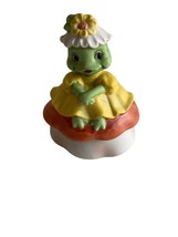 Vintage Lefton Trinket Box Lady Frog On Mushroom Toadstool Hand Painted Figurine - £11.72 GBP