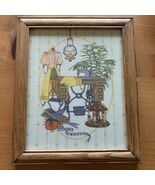 Vtg Grandmacore Victorian Needlepoint Crewel Embroidery Framed Sewing Pl... - $835.26 MXN