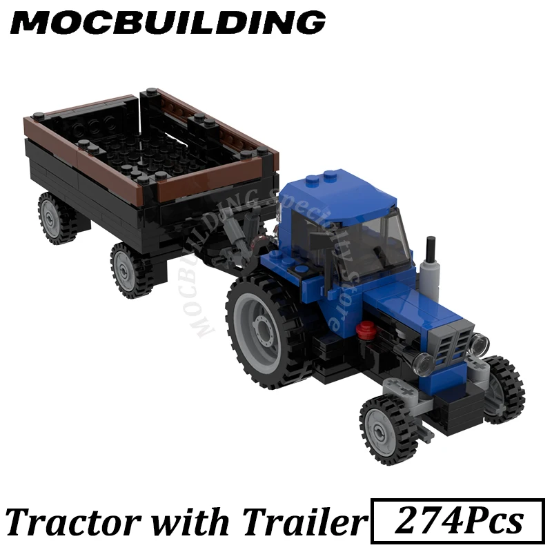 Tractor with Trailer Farm Vehicle City Car Model MOC Building Blocks Brick Toys - £44.34 GBP