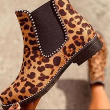Leopard Pattern Rivet Slip-on Chelsea Boots - £31.34 GBP