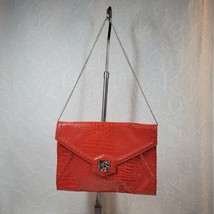 WHBM Faux Crocodile Clutch  9&quot;x13&quot; Red Envelope Evening Bag Toggle Chain Strap - $26.86