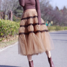 BROWN Tiered Tulle Skirt Outfit Women Custom Plus Size Long Tulle Skirt image 3