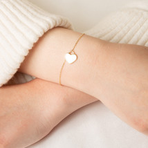 14K Solid Yellow Gold Heart Lock Love 7&quot; Adjustable Bracelet - £232.72 GBP