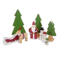 Pottery Barn Kids Wood Santa Reindeer Snowman Forest Scene Decor Set Chr... - $29.99