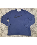 Vintage Nike Large Center Swoosh T Shirt Men 2XL Blue Long Sleeve Distre... - $24.05