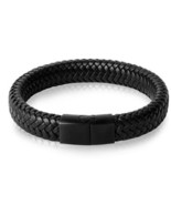 Black Braided Leather Wrap Bracelet for Men Infinity Bracelet Metal Magn... - £13.98 GBP