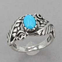 Carolyn Pollack Relios Southwestern Sterling Leaf &amp; Scroll Turquoise Ring Sz 6 - £28.37 GBP