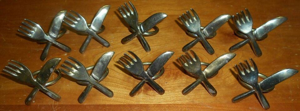 Napkin Rings Vintage 10 Holder Set Knife Fork Chef Cook Theme - $3.29