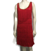California Costume Col L-XL Red Flapper Fringe Sleeveless Dress 1920s Halloween - £22.08 GBP