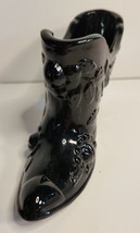 Fenton Black Glass Slipper with Heel Cabbage Rose image 2