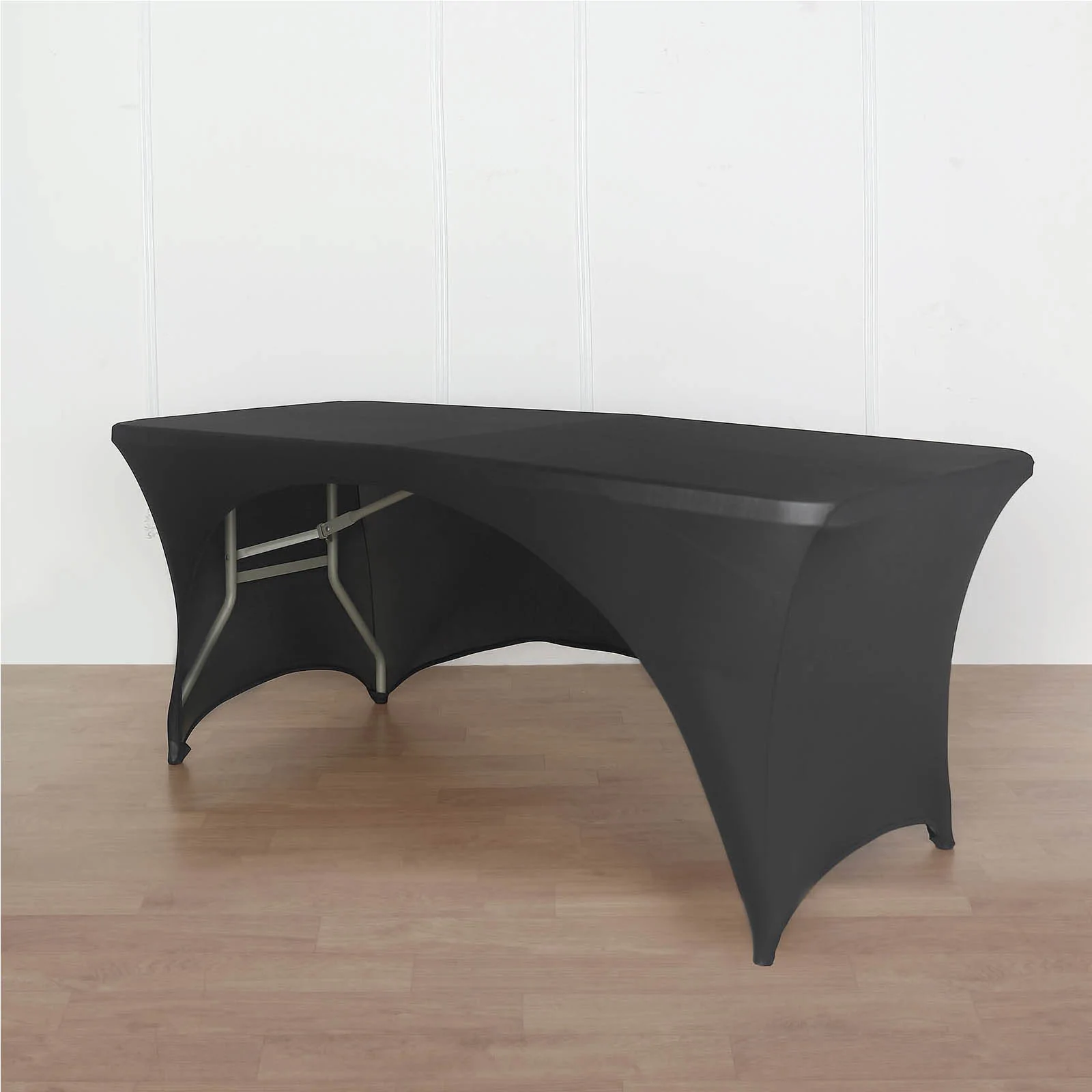 Black - 6FT Table Cover Rectangular Fitted Tablecloth Open Back Stretch Spandex - £31.35 GBP