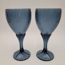 Two Vintage Rare Fostoria Monet Blue Water Goblets Flower Petal Stemmed ... - $18.80