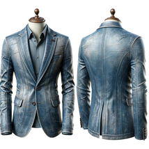 Classic Elegance Vintage Denim-Style Blue Leather Blazer for Men - £218.90 GBP