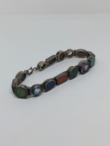 Vintage Sterling Silver 925 CCO Coleman Crushed Stone Inlay Bracelet 7&quot; - £63.20 GBP