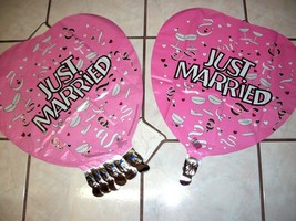 Wedding Mylar Balloons Lot of 7 Just Married Champagne Toast Pink Heart Shaped - £7.08 GBP